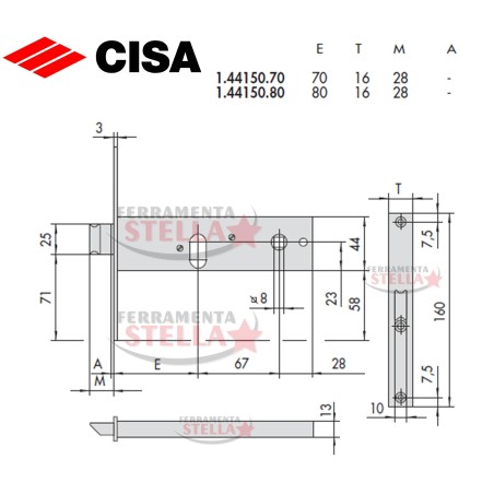 SERRATURA CISA 44150 A INFILARE A FASCIA x ALLUMINIO ANTA 