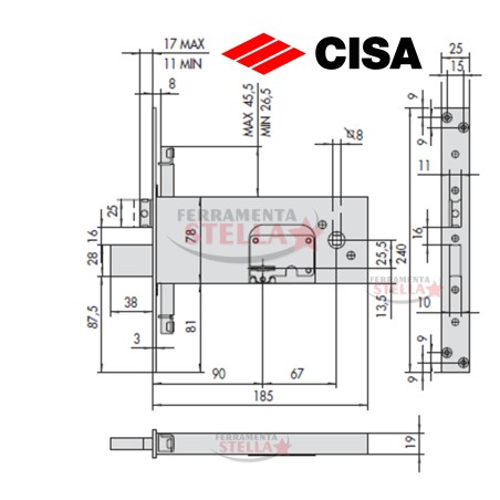 SERRATURA CISA MODELLO 57358 TRIPLA DA 90 CHIAVE DOPPIA MAPPA 4 MANDATE SCROCCO