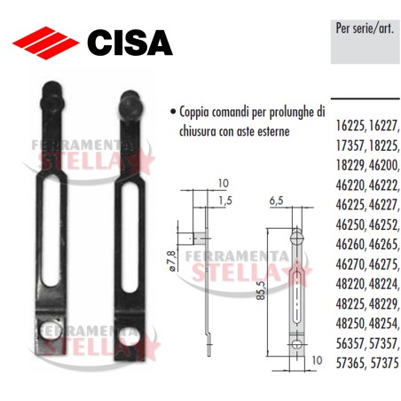 COPPIA COMANDO PER ASTE ESTERNE 0644200 PER VARI MODELLI DI SERRATURE CISA