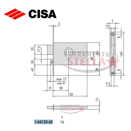 SERRATURA CISA 44151 A INFILARE A FASCIA x ALLUMINIO ANTA 