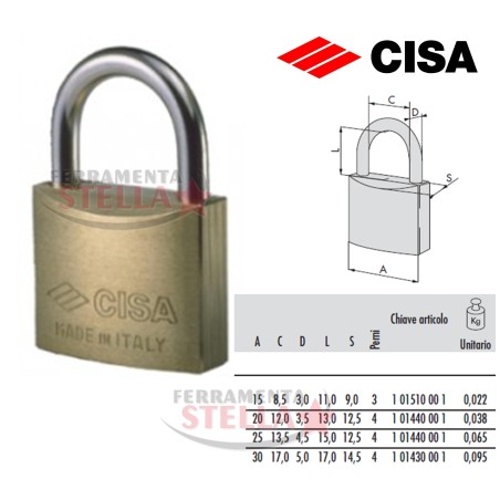 LUCCHETTO ANTISCASSO CORAZZATO CEMENTATO IN ACCIAIO 84 MM CISA SERRANDA SICUREZZA