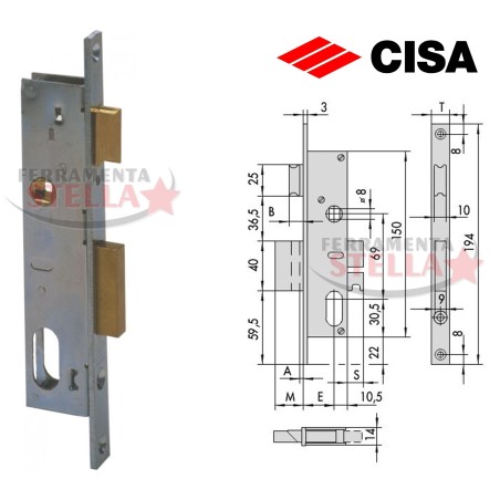 SERRATURA CISA 44130 A INFILARE A FASCIA x ANTA IN FERRO ALLUMINIO