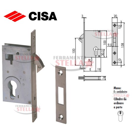 SERRATURA CISA 45010 A INFILARE A GANCIO x ALLUMINIO ANTA 