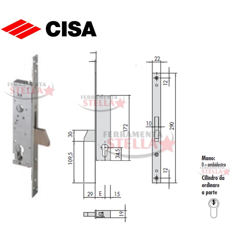 SERRATURA CISA 46310 A INFILARE PORTONE PORTA FERRO ALLUMINIO SCUDO ANTA ESTERNA