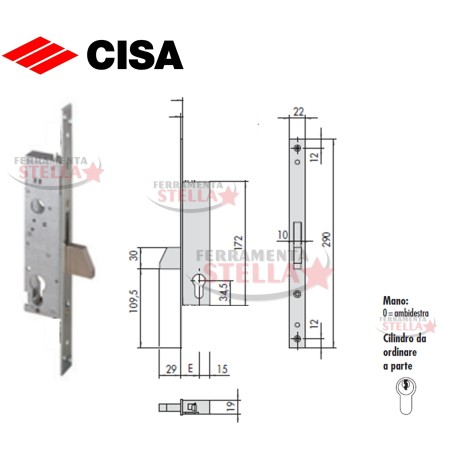 SERRATURA CISA 46310 A INFILARE PORTONE PORTA FERRO ALLUMINIO SCUDO ANTA ESTERNA