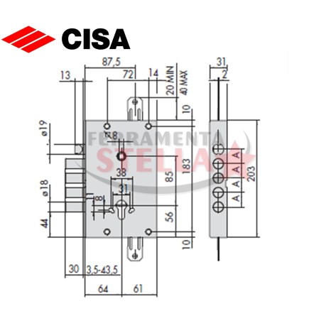 SERRATURA A INFILARE CISA 56515 SICUREZZA x LEGNO BLINDATA