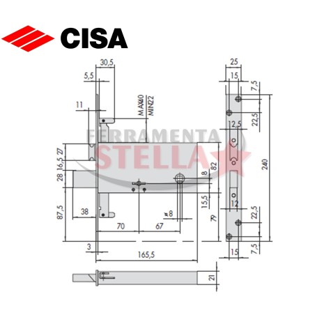 SERRATURA CISA MODELLO 57317 73 CHIAVE DOPPIA MAPPA 4 MANDATE SCROCCO