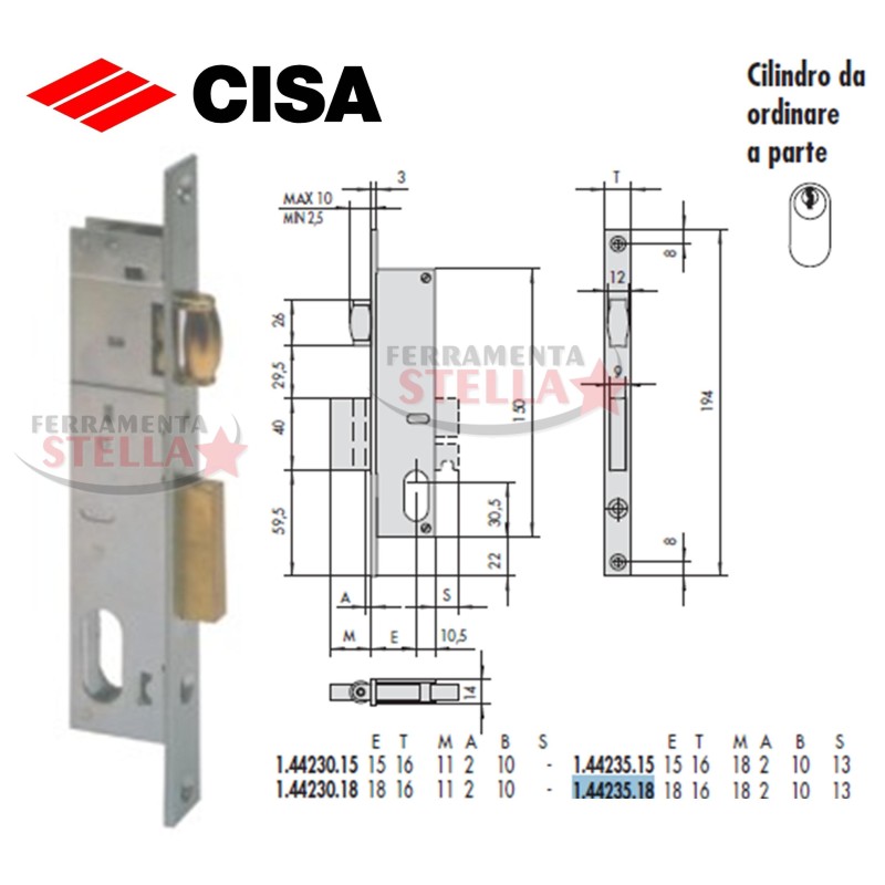 SERRATURA CISA 44235 A INFILARE x ANTA IN FERRO ALLUMINIO