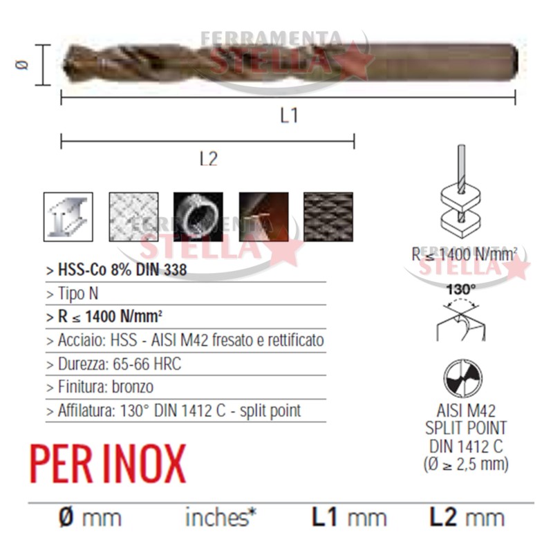PUNTE PUNTA TRAPANO HSS A COBALTO 8% PER ACCIAIO INOX FERRO METALLO GHISA LEGHE ÿ 4\,5 MM