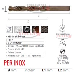 PUNTE PUNTA TRAPANO HSS A COBALTO 8% PER ACCIAIO INOX FERRO METALLO GHISA LEGHE ÿ 5,5 MM 2