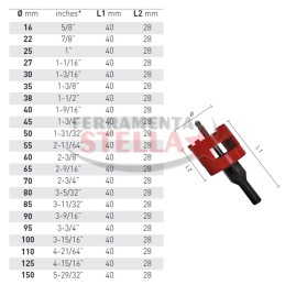 FRESE A TAZZA PER EDILIZIA CON DENTI IN METALLO DURO COMPLETE DI GAMBI E PUNTE PILOTA 2