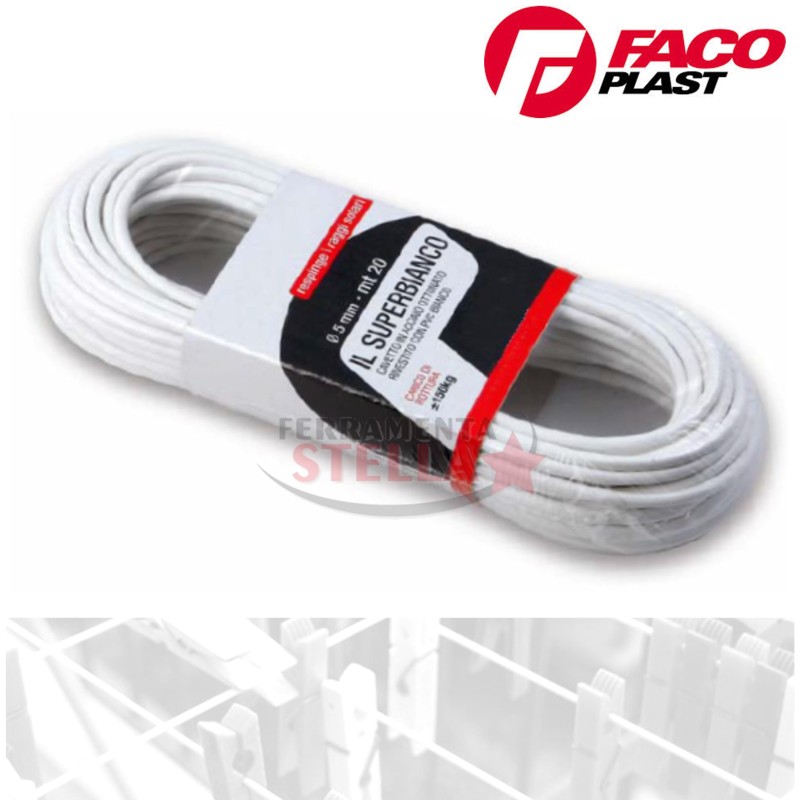 FILO CAVETTO STENDIBIANCHERIA STENDI PANNI BIANCHERIA BIANCO PLASTIFICATO 20 MT.