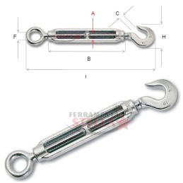 TENDITORI ZINCOCROMATI 6 mm 1/4 PER TENDERE IL CAVO OCCHIO + GANCIO