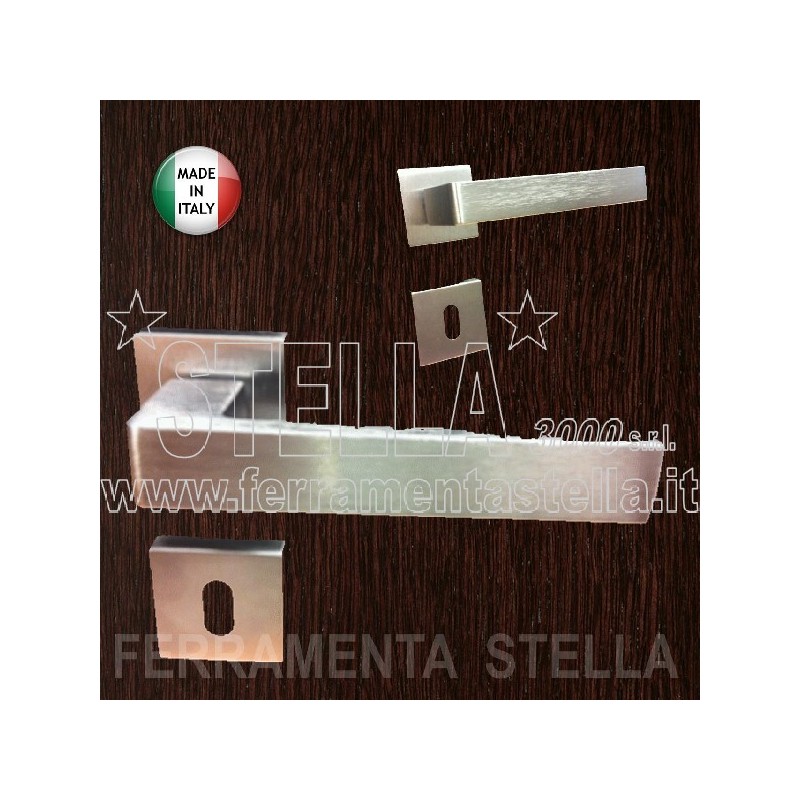 COPPIA MANIGLIE MANIGLIA ROSETTA SQUADRATA CROMO SATINATO PORTE INTERNE MODERNA