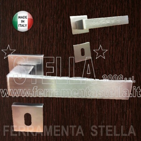 COPPIA MANIGLIE MANIGLIA ROSETTA SQUADRATA CROMO SATINATO PORTE INTERNE MODERNA