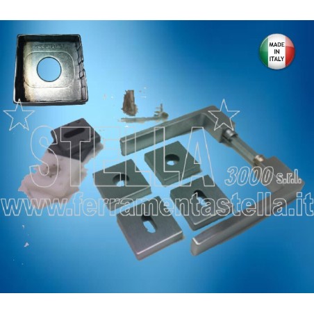 COPPIA MANIGLIE MANIGLIA ROSETTA SQUADRATA CROMO SATINATO PORTE INTERNE MODERNA