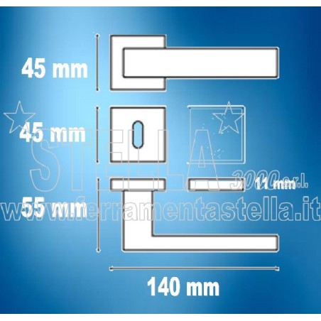 COPPIA MANIGLIE MANIGLIA ROSETTA SQUADRATA CROMO SATINATO PORTE INTERNE MODERNA