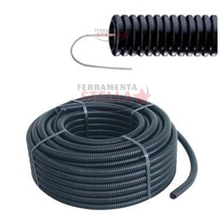 TUBO CORRUGATO NERO FLESSIBILE CON TIRAFILO PASSACAVI ELETTRICI ROTOLO ÿ 20 25Mt