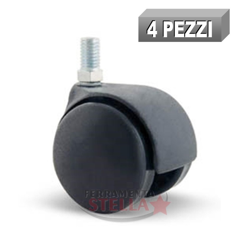 SET 4 RUOTA RUOTE IN NYLON CON PERNO ÿ 40 mm PER MOBILE MOBILI SEDIA SCRIVANIA