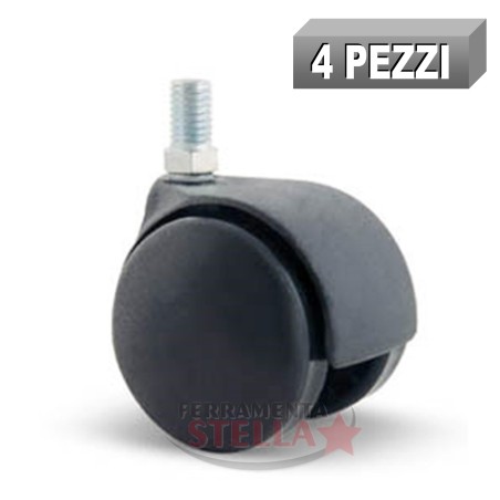 SET 4 RUOTA RUOTE IN NYLON CON PERNO ÿ 50 mm PER MOBILE MOBILI SEDIA SCRIVANIA