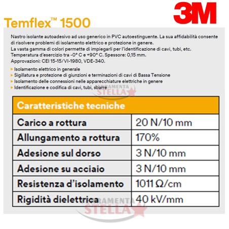 NASTRO ISOLANTE ISOLATO BIANCO 3M IN PVC ELETTRICISTA TEMFLEX 1500