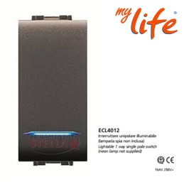 INTERRUTTORE UNIPOLARE LIFE ILLUMINABILE 16 A TIPO BTICINO LIVING FRUTTO TICINO