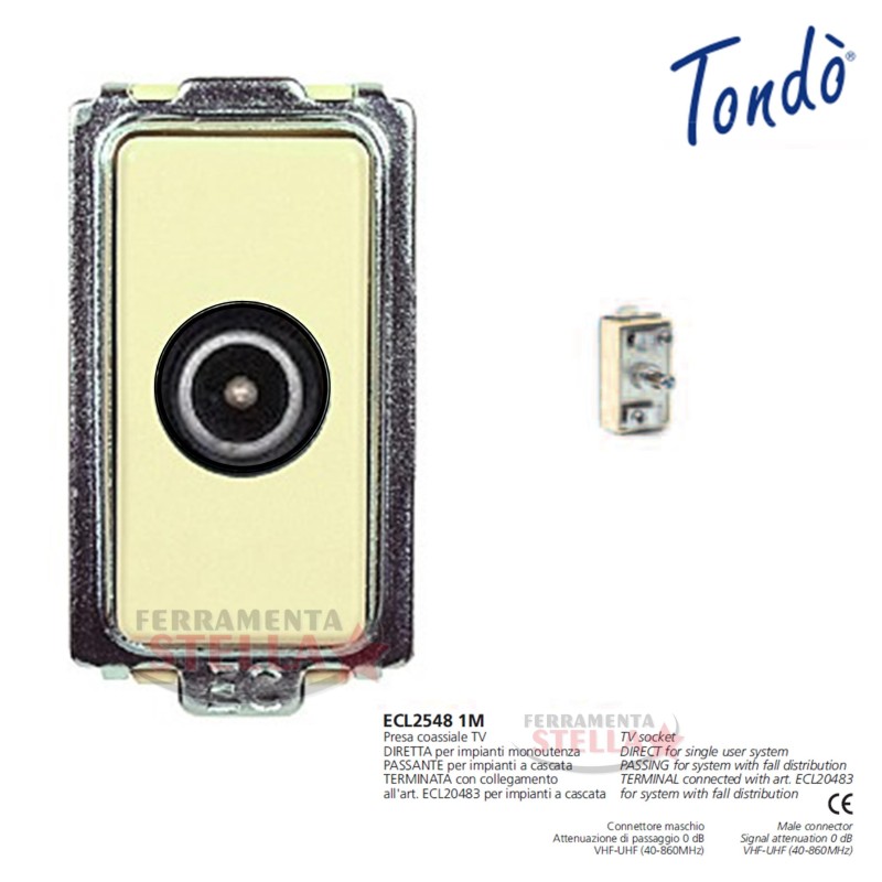 PRESA TV COASSIALE CONNETTORE MASCHIO TIPO BTICINO MAGIC TONDO'
