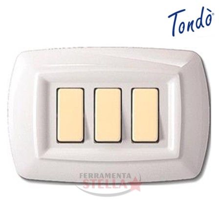 PLACCA PLACCHETTA BIANCA 3 POSTI COPRINTERRUTTORE TONDO' MAGIC INTERRUTTORI LUCE IN TECNOPOLIMERI