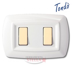 PLACCA PLACCHETTA BIANCA 2 POSTI COPRINTERRUTTORE TONDO' MAGIC INTERRUTTORI LUCE IN TECNOPOLIMERI