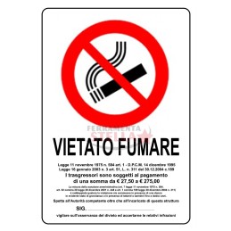 CARTELLO ETICHETTA PLASTICA 30 X 20CM VIETATO FUMARE DIVIETO DI FUMO CON LEGGE