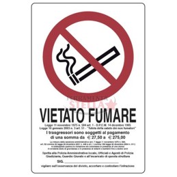 CARTELLO ETICHETTA PLASTICA 30 X 20CM VIETATO FUMARE DIVIETO DI FUMO CON LEGGE