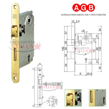 SERRATURA PATENT PICCOLA PER PORTE INTERNE - BUSSOLE CENTRO AGB DIST. 90 FORO CHIAVE