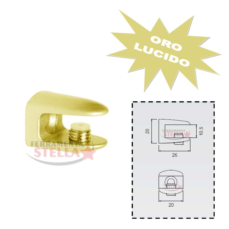 REGGIMENSOLA REGGI MENSOLA VETRO SUPPORTO A MORSETTO ORO LUCIDO x VETRO