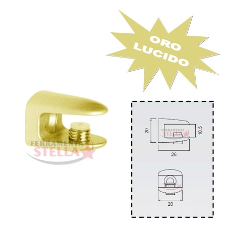 REGGIMENSOLA REGGI MENSOLA VETRO SUPPORTO A MORSETTO ORO LUCIDO x VETRO