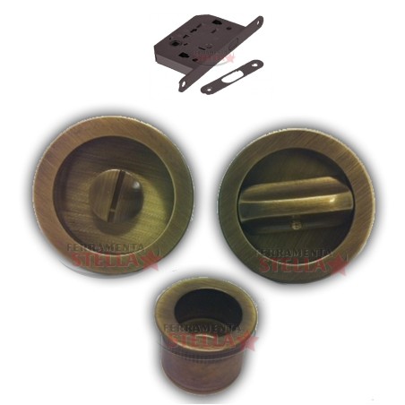 KIT MANIGLIA PORTE SCORREVOLI PORTA SCRIGNO MARIVA CON SERRATURA BRONZO GRAFFIATO