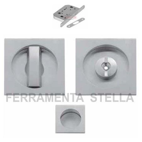 KIT MANIGLIA PORTE SCORREVOLI PORTA SCRIGNO CON SERRATURA CROMO SATINATO QUADRO QUADRATO