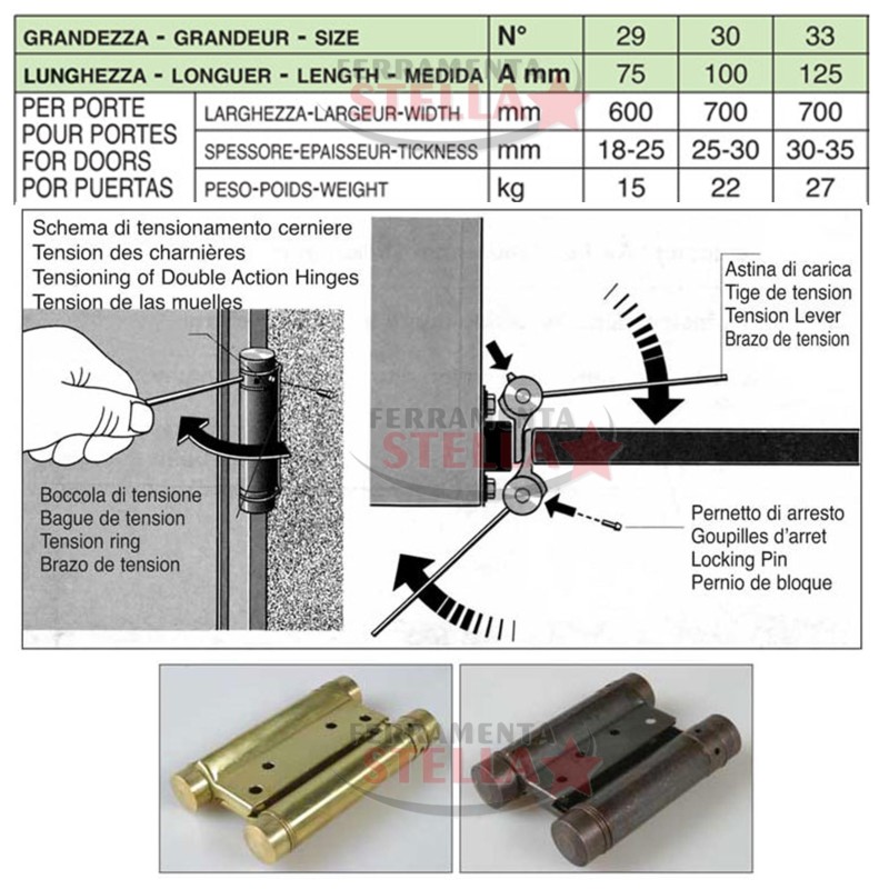 COPPIA CERNIERA BOMMER ACCIAIO OTTONATO 100 MM ANTE PORTA PORTE FAR WEST SALOON