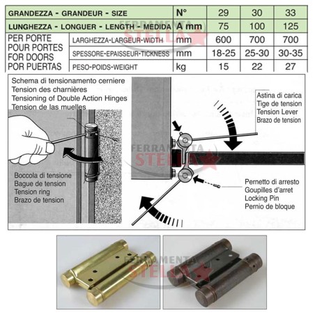 COPPIA CERNIERA BOMMER ACCIAIO OTTONATO 100 MM ANTE PORTA PORTE FAR WEST SALOON