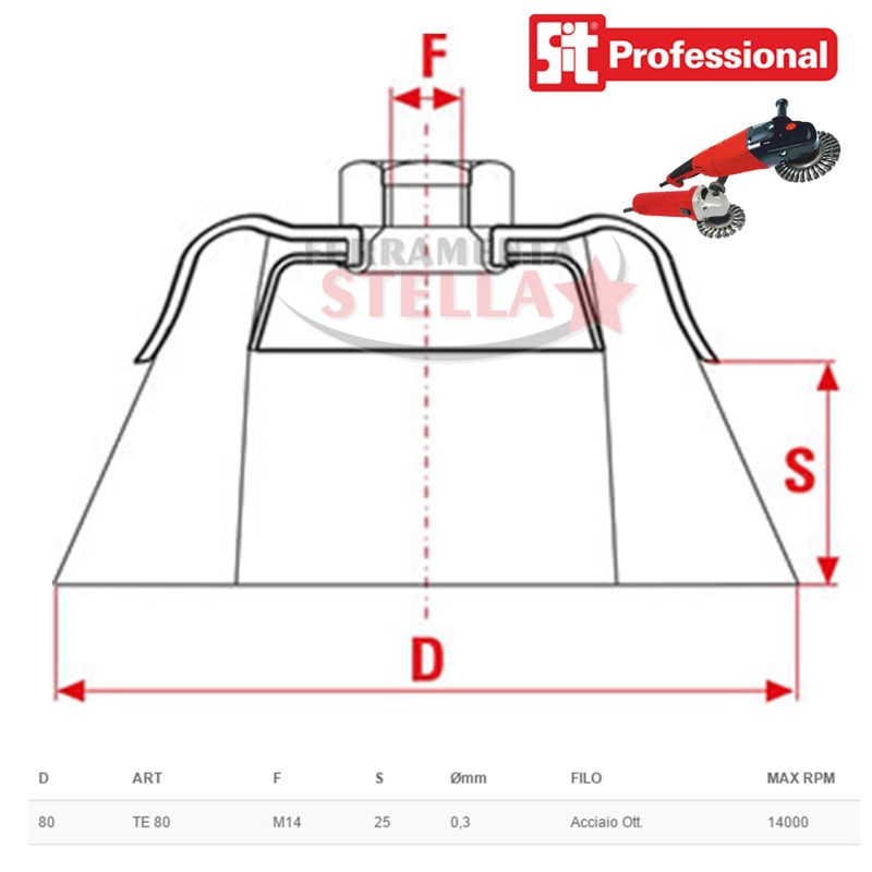 SPAZZOLE A TAZZA T80 X FLEX M14 ACCIAIO OTTONATO